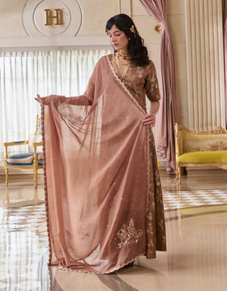 Mocha brown jacquard kurta and pant set
