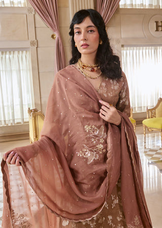 Mocha brown jacquard kurta and pant set