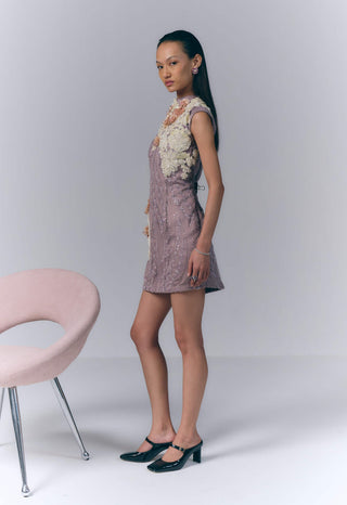Mauve Embroidered Mini Dress