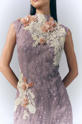 Mauve Embroidered Mini Dress