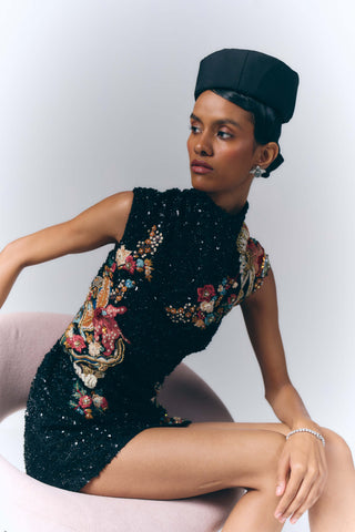 Midnight Bloom Sequin Mini Dress