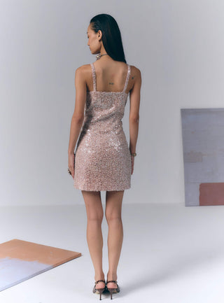 Ash Peach Floral Embellished Mini Dress