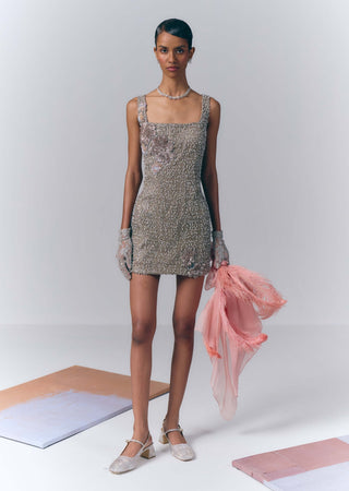 Ash Gray Embroidered Mini Dress – Varun Bahl – Clothing – Dresses