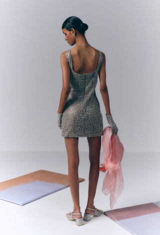 Ash Gray Embroidered Mini Dress – Varun Bahl – Party – Party Dresses