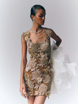 Metallic Bloom Mini Dress