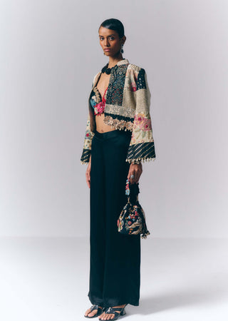 Patchwork Jacket And Tailored Pant Set