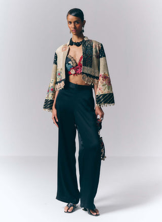 Patchwork Jacket And Tailored Pant Set