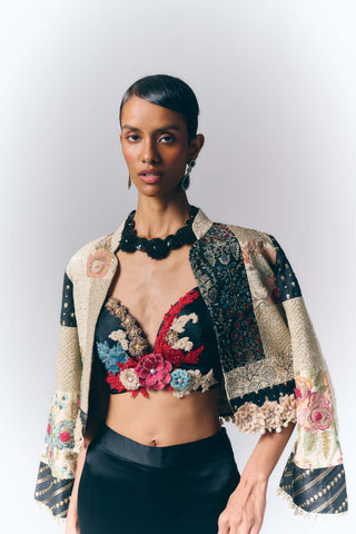 Patchwork Jacket And Tailored Pant Set