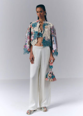 Floral Embroidered Jacket And Pant Set