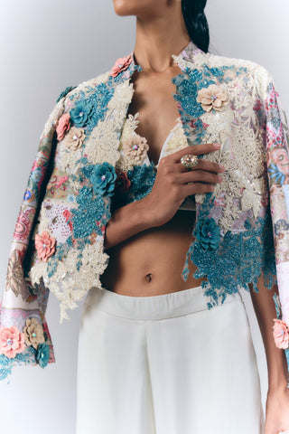 Floral Embroidered Jacket And Pant Set