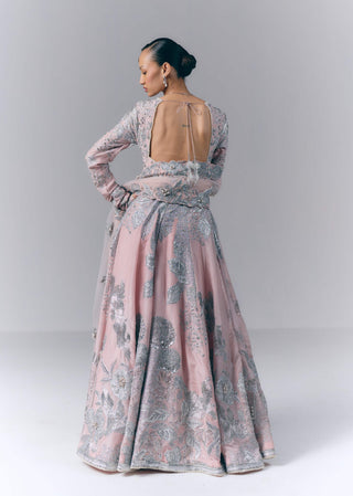Pink Garden Anarkali With Dupatta
