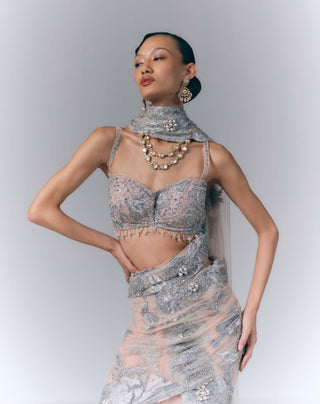 Noor Silver Drape Sari Set
