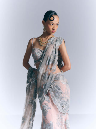 Noor Silver Drape Sari Set