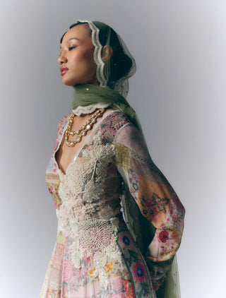 Patchwork Embroidered Anarkali With Dupatta