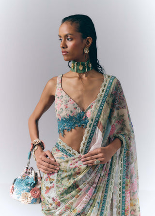 Botanical Mosaic Sari Set
