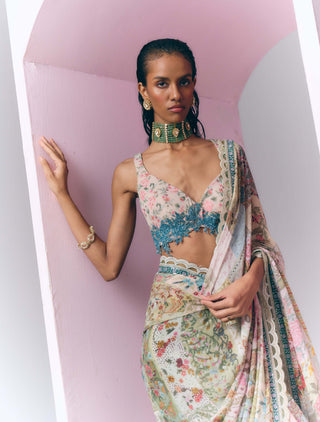 Botanical Mosaic Sari Set