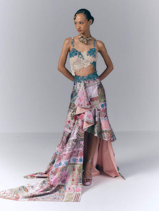 Botanical Mosaic Asymmetrical Skirt Set