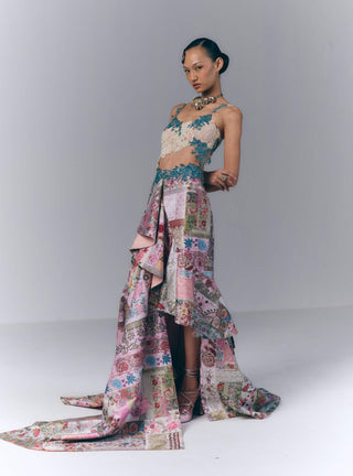 Botanical Mosaic Asymmetrical Skirt Set