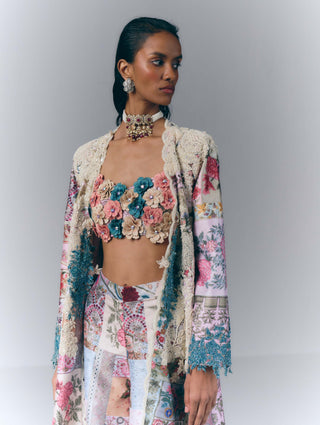Patchwork Embellished Jacket And Palazzo Set