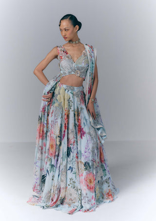 Ice Blue Aqua Bloom Lehenga Set