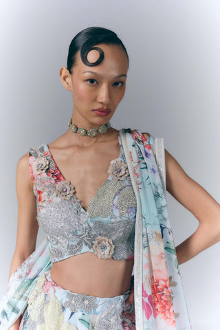 Ice Blue Aqua Bloom Lehenga Set