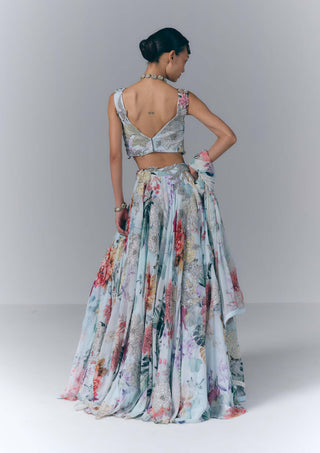 Ice Blue Aqua Bloom Lehenga Set