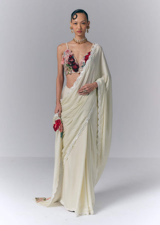 Ivory Blossom Drape Sari Set