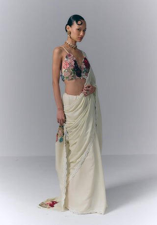Ivory Blossom Drape Sari Set
