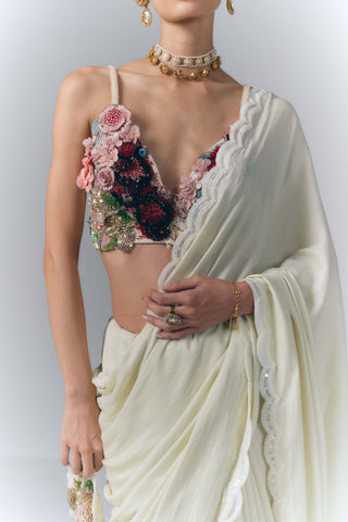 Ivory Blossom Drape Sari Set