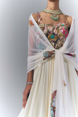 Ivory Bloom Anarkali With Dupatta