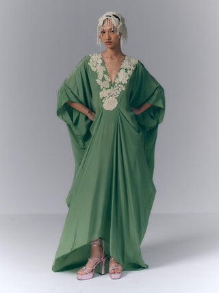 Olive Bloom Drape Kaftan