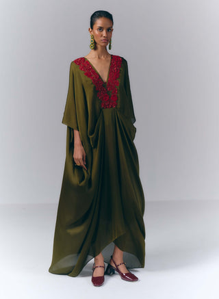 Sage Bloom Drape Kaftan