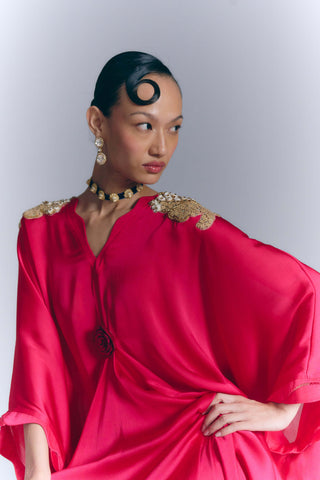 Rani Pink Appliqué Drape Kaftan