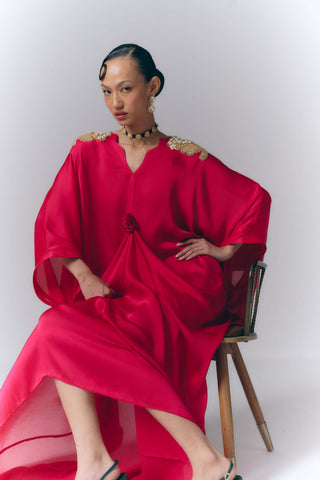 Rani Pink Appliqué Drape Kaftan