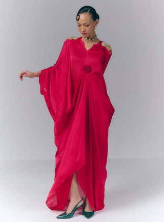 Rani Pink Appliqué Drape Kaftan