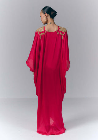 Rani Pink Appliqué Drape Kaftan