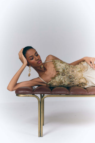 Champagne Embroidered Drape Gown