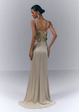 Champagne Embroidered Drape Gown