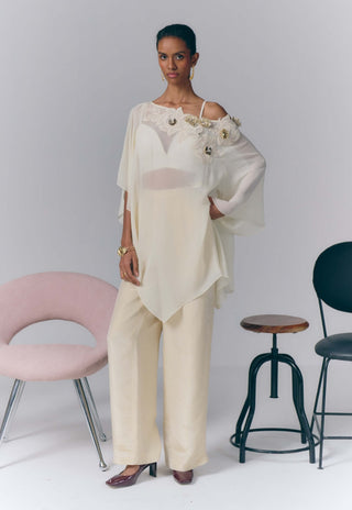Ivory Embellished Kaftan With Pants