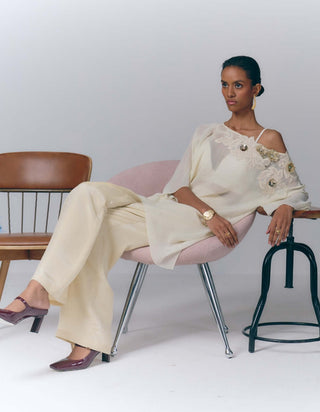 Ivory Embellished Kaftan With Pants