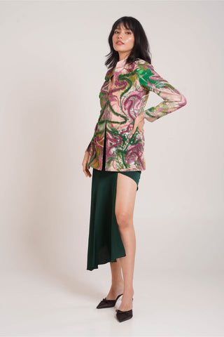 Ira blazer and asymmetric drape skirt