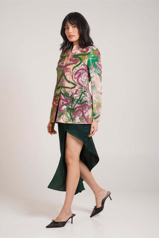 Ira blazer and asymmetric drape skirt