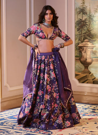 Purple floral motifs lehenga set