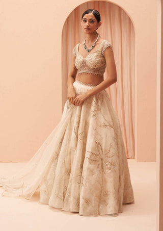 Parul Gandhi-Off-White Gold Cleopatra Lehenga Set-INDIASPOPUP.COM