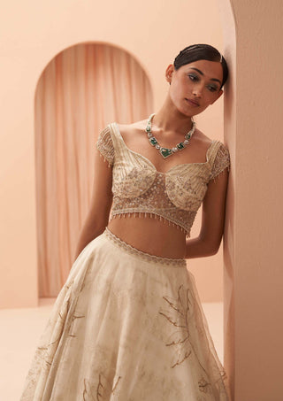 Parul Gandhi-Off-White Gold Cleopatra Lehenga Set-INDIASPOPUP.COM