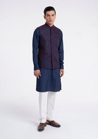 Navy ruby geometric lace jawahar jacket set