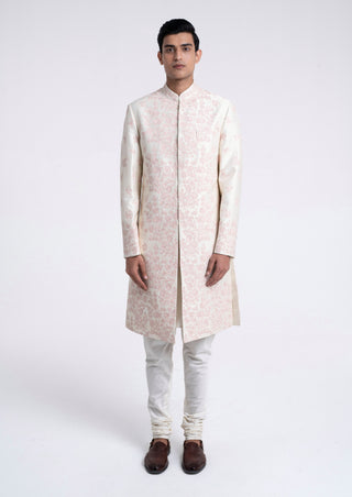 Cream embroidered sherwani set