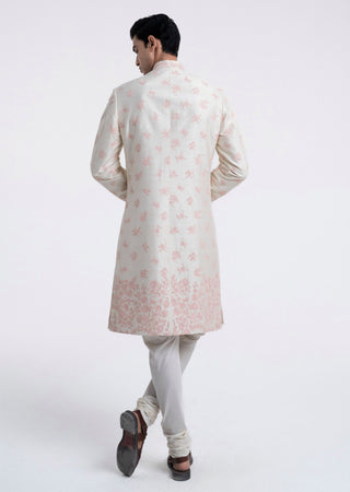 Cream embroidered sherwani set
