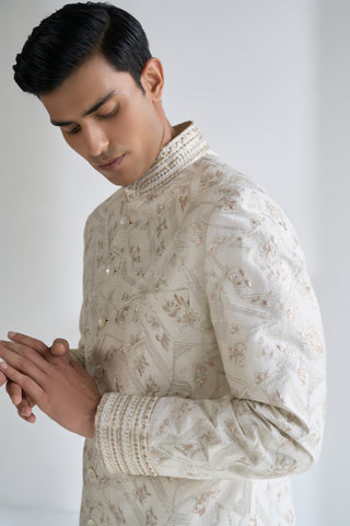 Ivory geometric embroidered sherwani set