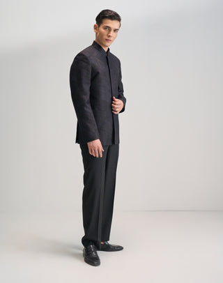 Oxidised purple lace embroidered bandhgala set